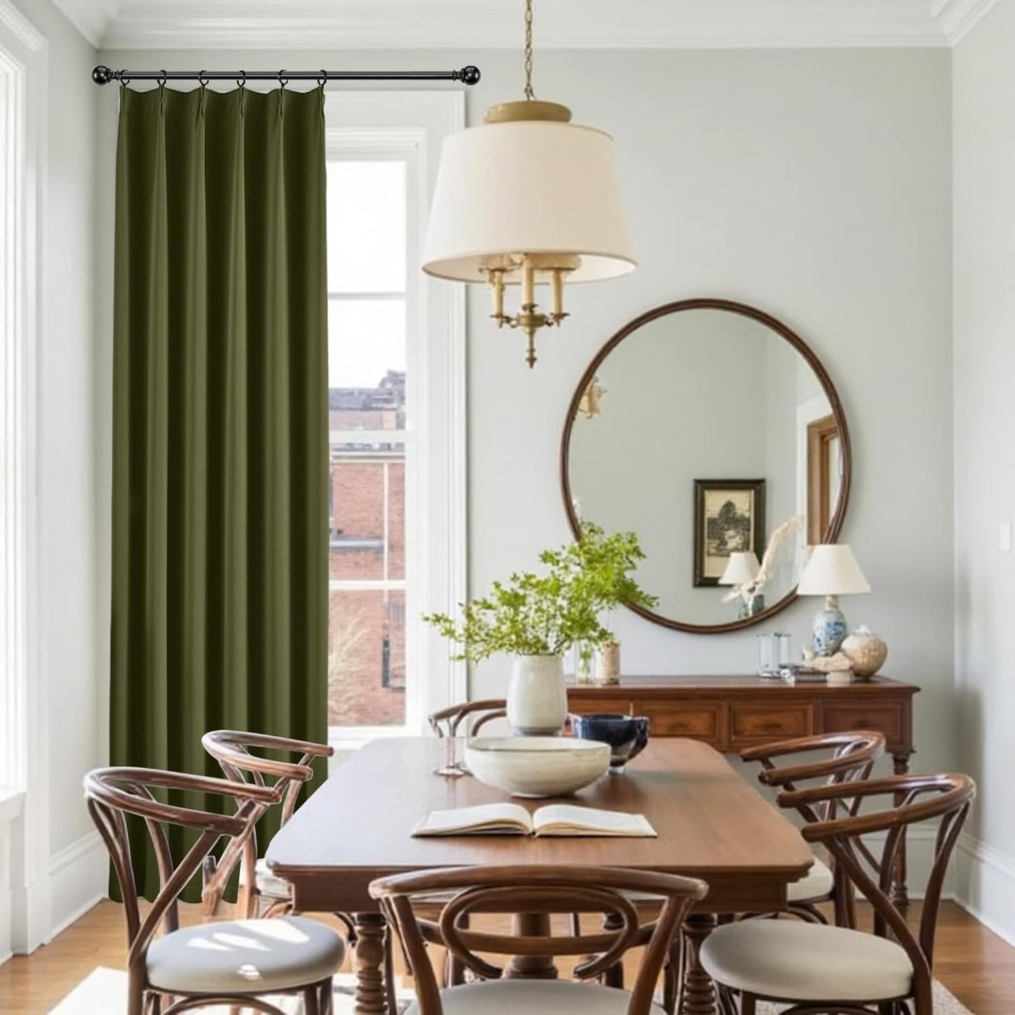 KangBang Olive Green Curtains 84 Inch Length 2 Panels Set, Blackout Pinch Pleated Noise Canceling Curtains & Drapes with Hooks Track System, Thermal Insulated Elegant Modern Decor, W40xL84