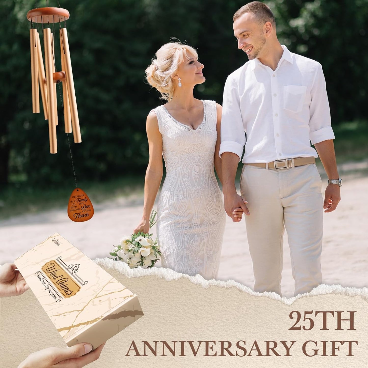 25th Wedding Anniversary Wind Chime, Happy 25th Anniversary Romantic Gifts for Couple, Parents, Wife, Husband, Friends, Sliver Anniversary's Keepsake Gifts Ideas-Large 36''