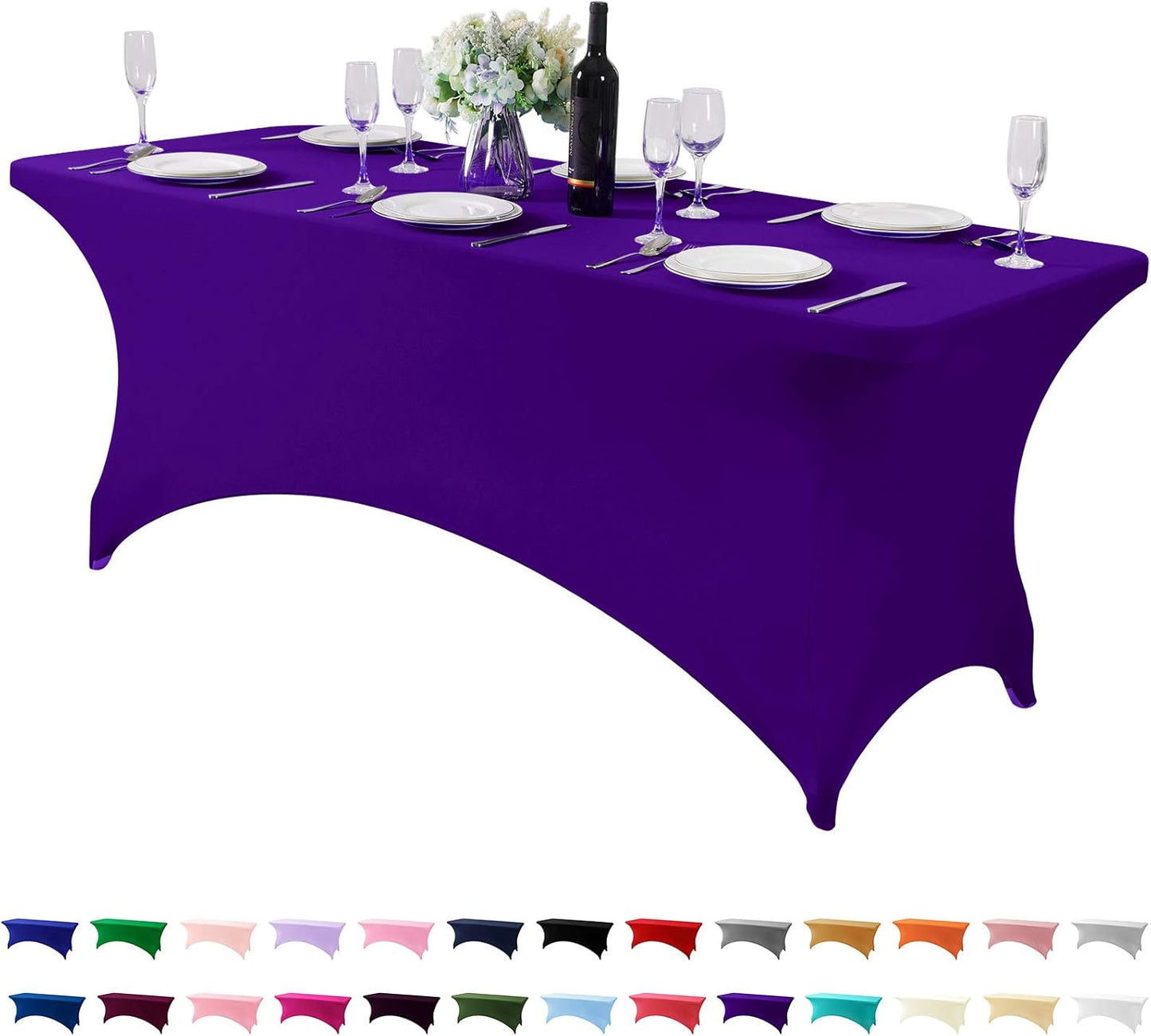 Spandex Table Cover for 6Ft or 4fT or 8ft Table Universal Fitted Stretch Tablecloth for Party, Banquet, Wedding and Events-Purple