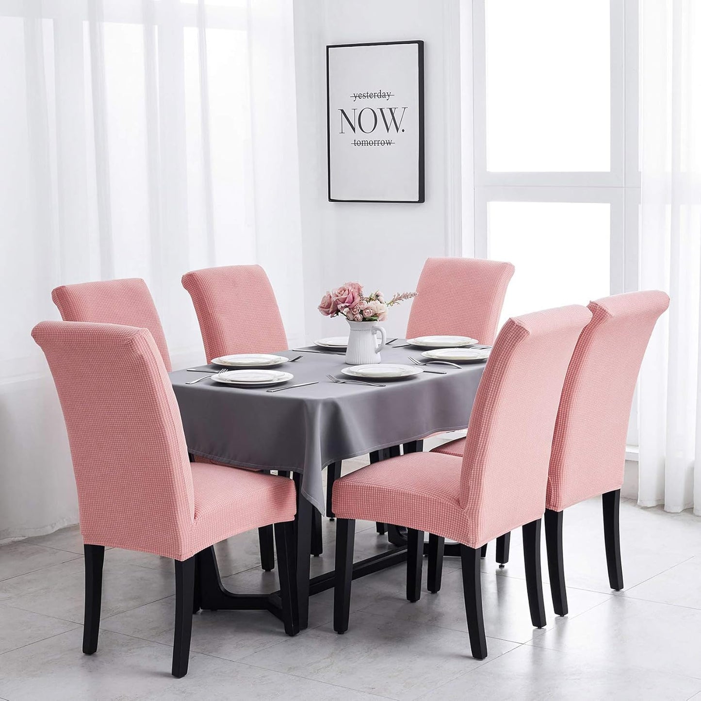 Joccun Chair Covers for Dining Room Set of 4, Dining Chair Slipcovers Stretch Dining Room Chair Covers Seat Protector,Washable Parsons Chair Cover for Home,Banquet(Dusty Pink,4 Pack)