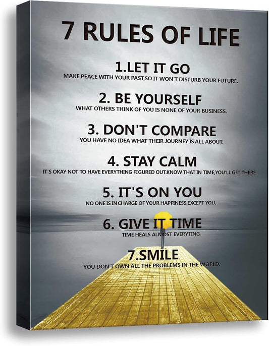 7 Rules of life wall decor Michael Jordan & Steph Curry Motivational Posters - Inspirational Wall Art for Boys Bedroom, Men's Room, Office, or Classroom Decor - Framed Canvas & Displate Style(16"X24") A-403