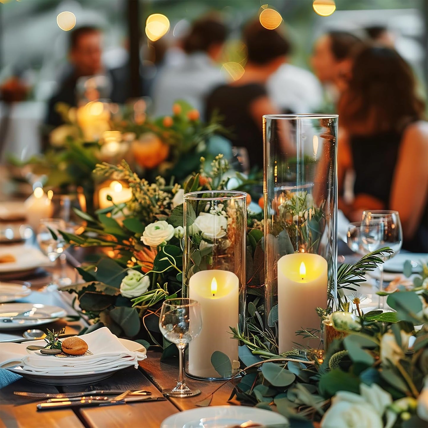 5plots 6" x 3" Flickering Flameless Candles - Battery Operated Wax LED Candles - Amber Yellow Light with Remote and Timers Set of 2, Ivory, for Home Decor, Candle Sconces