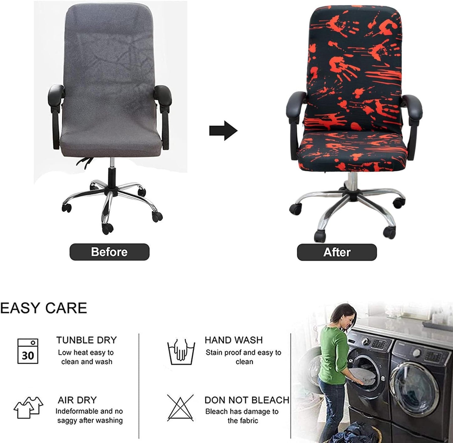 Halloween Office Chair Covers Bloody Handprints Footprints on Black Horror Theme Print Stretchable Slipcover for Modern Simplism Style High Back Boss Chair (No Chair) (M, Halloween04)…