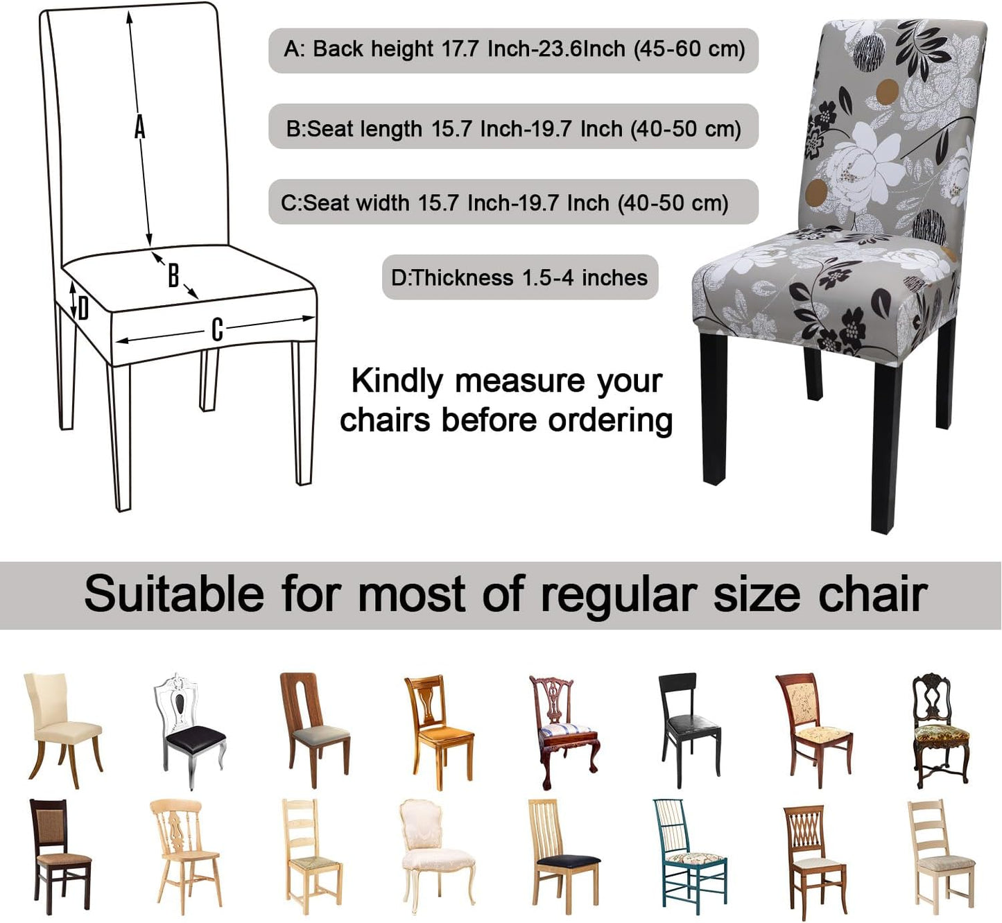 JQinHome Chair Covers for Dining Room Set of 4, High Stretch Removable Washable Parsons Chair Slipcover for Home Party Hotel Wedding Ceremony (Flower,4PCS)