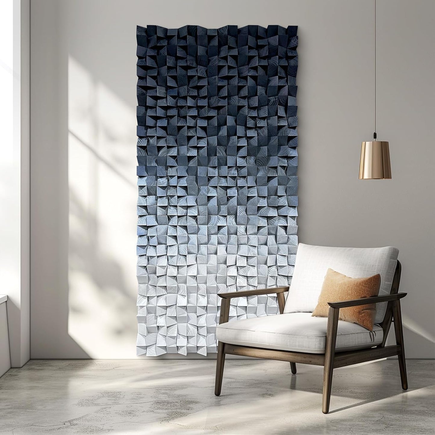 LIUZEYUE - 3D wooden block decoration painting art wall decoration 3D wooden background wall living room bedroom study (blue gray gradient) 27.5"x55.1"