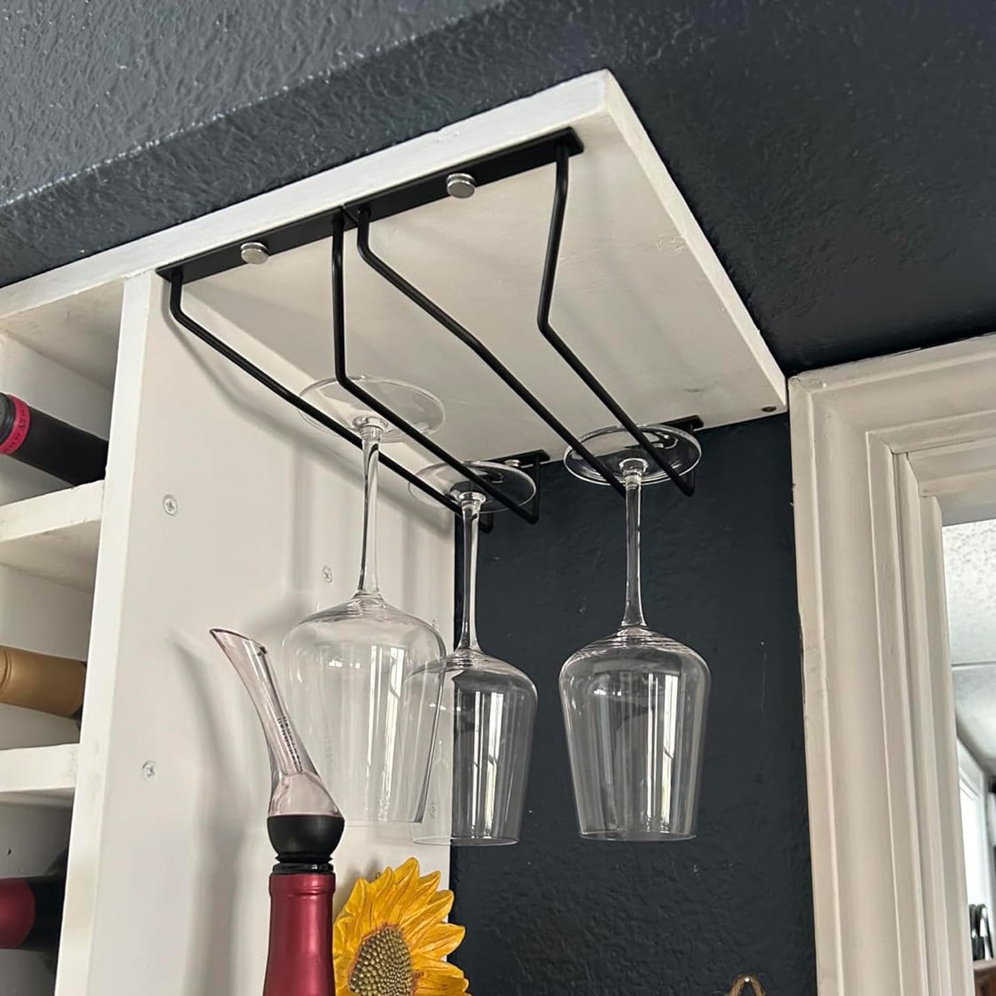 10.8 Inch Black Wine Glass Rack, Under Cabinet Wine Glass Holder Stainless Steel Stemware Rack - Hanging Stemware Holder for Cabinet Kitchen Bar, Set of 2