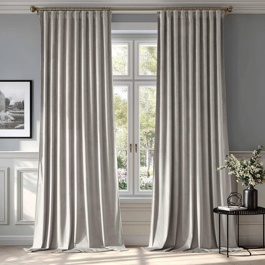 MIULEE Silver Gray Velvet Curtains 90 inches 2 Panels - Luxury Room Darkening Window Drapes for Bedroom Living Room Thermal Insulated Super Soft Blackout, Back Tab Rod Pocket Pinch Pleated, W52 x L90