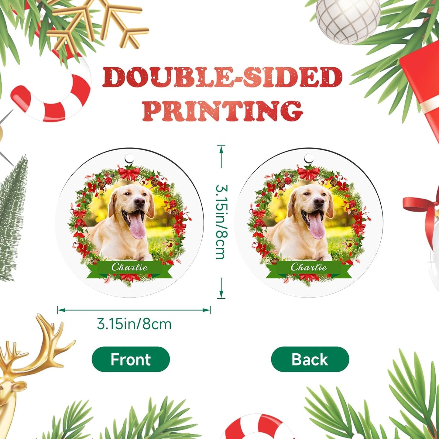 Personalized Dog Photo Christmas Ornaments 2025, Puppy Dog Cat First Christmas Ornaments, Pet Memorial Gifts for Dog Lovers, Pet Lovers