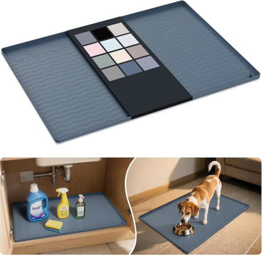 URMONA Waterproof Silicone Under Sink Mat 19'' x 12'' Shelf Liner for Kitchen and Bathroom, Cabinet and Counter Protector, Storage and Organizers, Litter Mat, Pet Cat Puppy Essentials(Dark Grey)