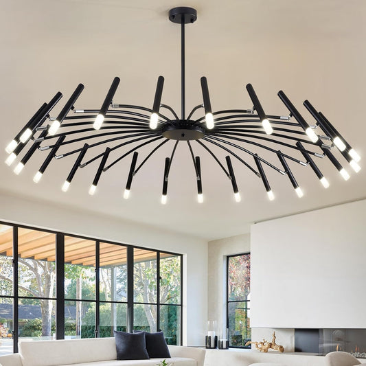 Black Modern Chandelier Large Chandelier Lighting Adjustable Ceiling Pendant Light 24-Light Pendant Light Fixtures for Living Room Dining Room