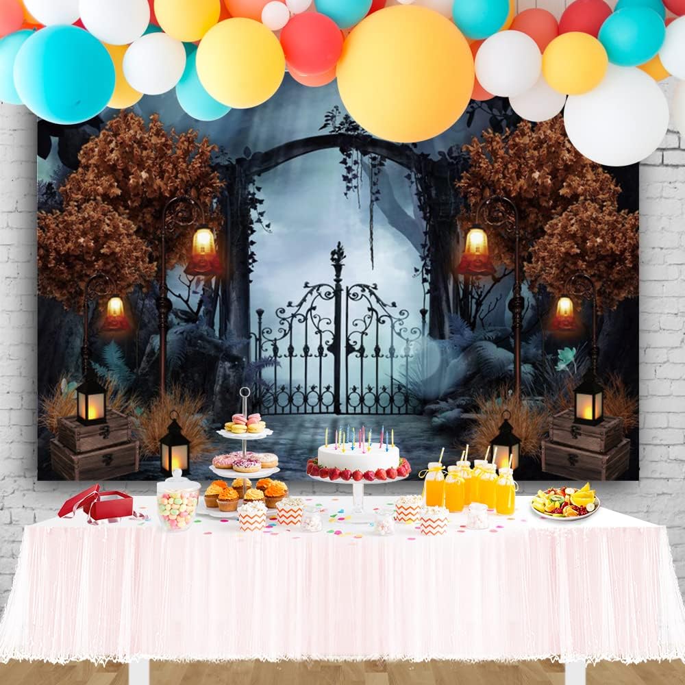 Durable Fabric Halloween Backdrop 8x6ft Horror Cemetery Iron Gate Scary Halloween Photo Background for Photography Halloween Party Decorations Wall Decor Photo Studio Decoration Supplies