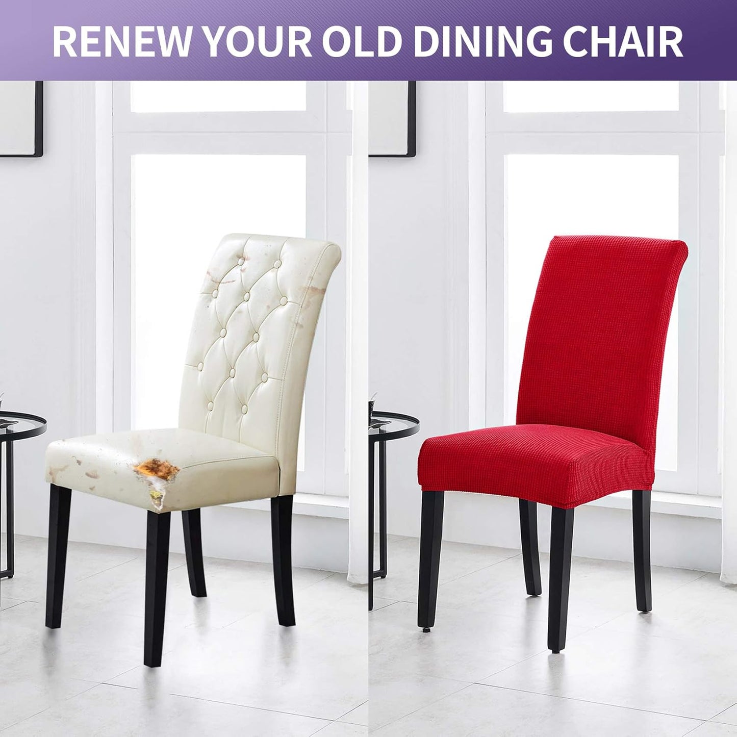 Joccun Chair Covers for Dining Room Set of 8, Dining Chair Slipcovers Stretch Dining Room Chair Covers Seat Protector,Washable Parsons Chair Cover for Home,Hotel,Banquet(Ruby,8 Pack)