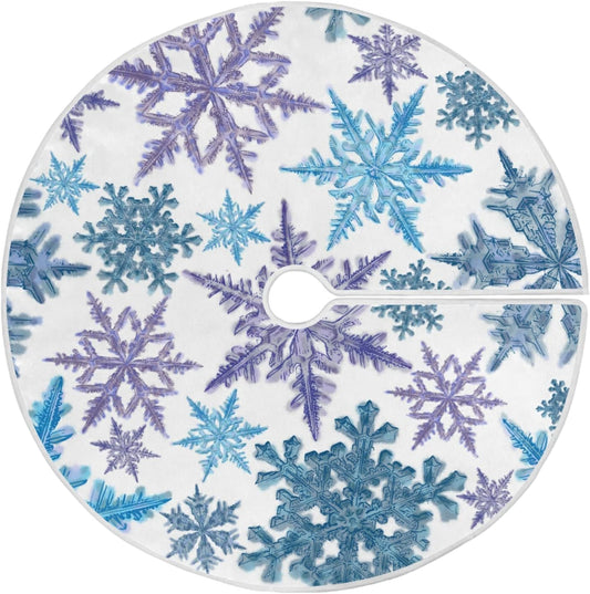 Christmas Purple Blue Snowflake Tree Skirt, Seasonal Tree Mat Holiday Party Supplies Ornaments Indoor Outdoor Decorations for Tabletop Trees 47.2 Inches