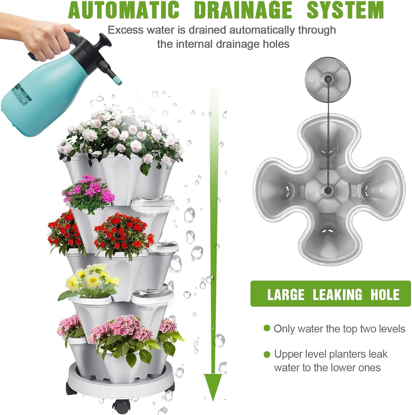 5 Tier Vertical Strawberry Planter-Tower Stackable Herb Planters-Stacking Garden Outdoor Planter Pot With Tools Mover For Flowers, Vegetables and Succulents