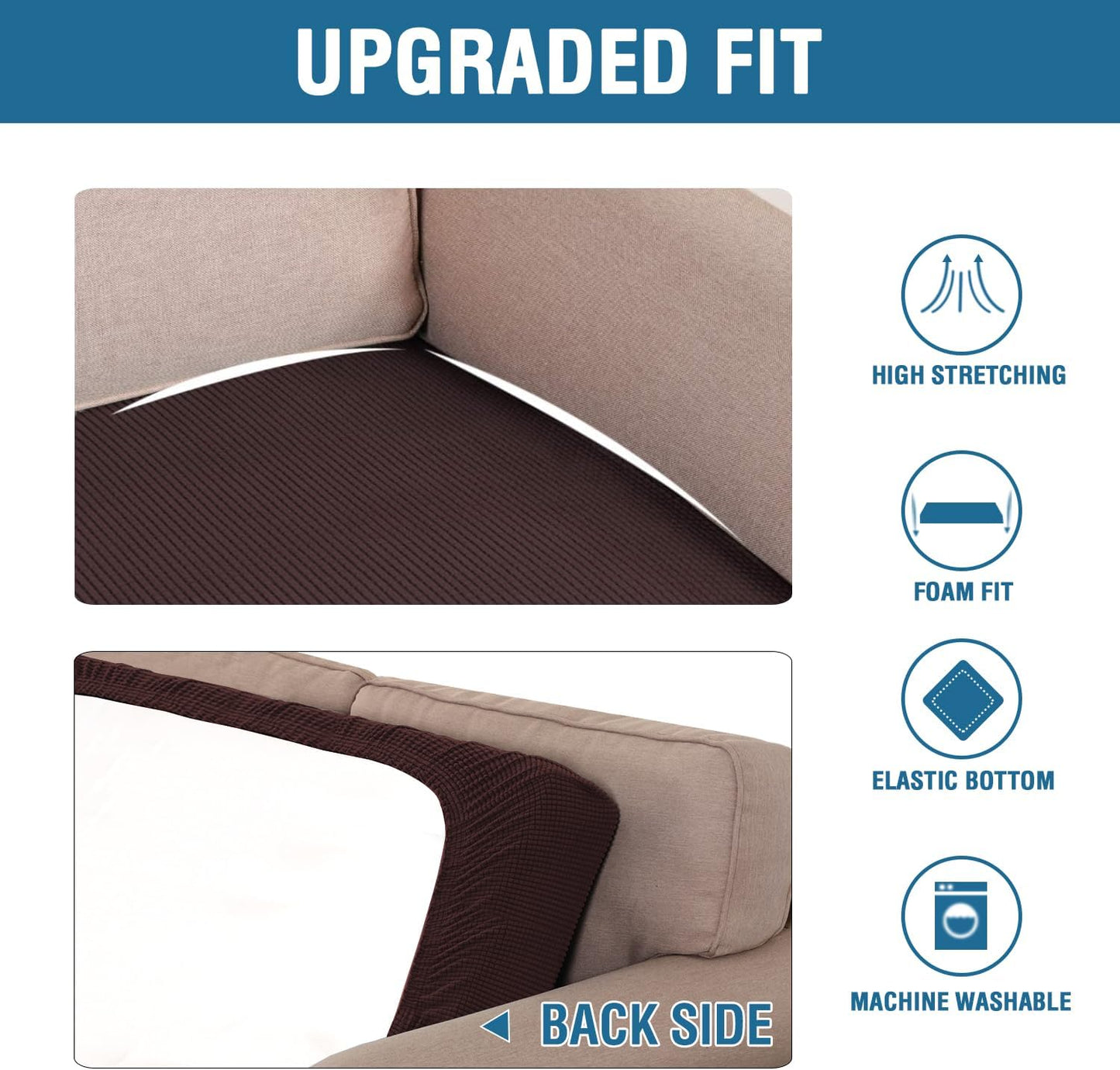 H.VERSAILTEX Super Stretch Individual Seat Cushion Covers Sofa Covers Couch Cushion Covers Slipcover Sets Thick Jacquard Textured Twill Fabric (1 Piece Loveseat Cushion Cover, Chocolate)