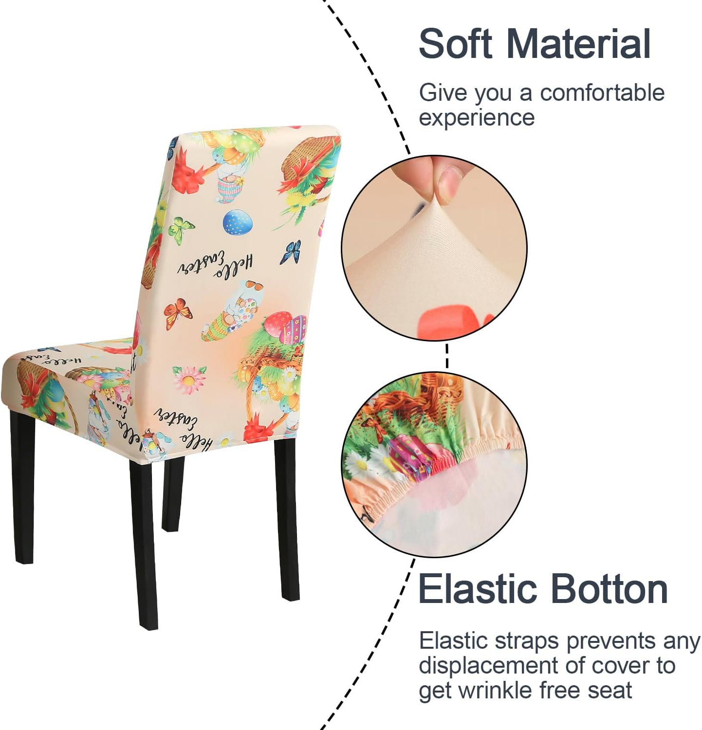 JQinHome Easter Chair Covers Set of 6,High Stretch Removable Washable Chair Seat Protector Cover for Easter Decoration-Easter Theme Decor with Easter Egg Basket