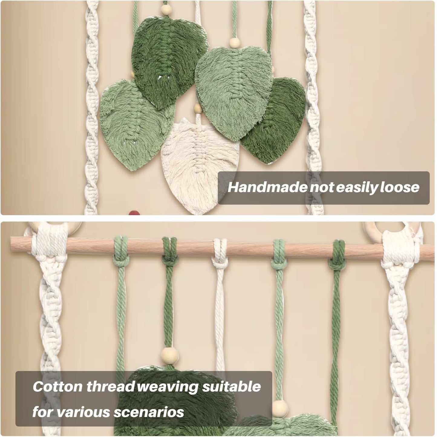 Macrame Wall Hanging Bohemian Woven Tapestry Chic Woven Leaf Tassels Decoration Handmade Wall Art Home Decor for Apartments, Dorms, Living Rooms, Bedrooms, Nursery Backdrop