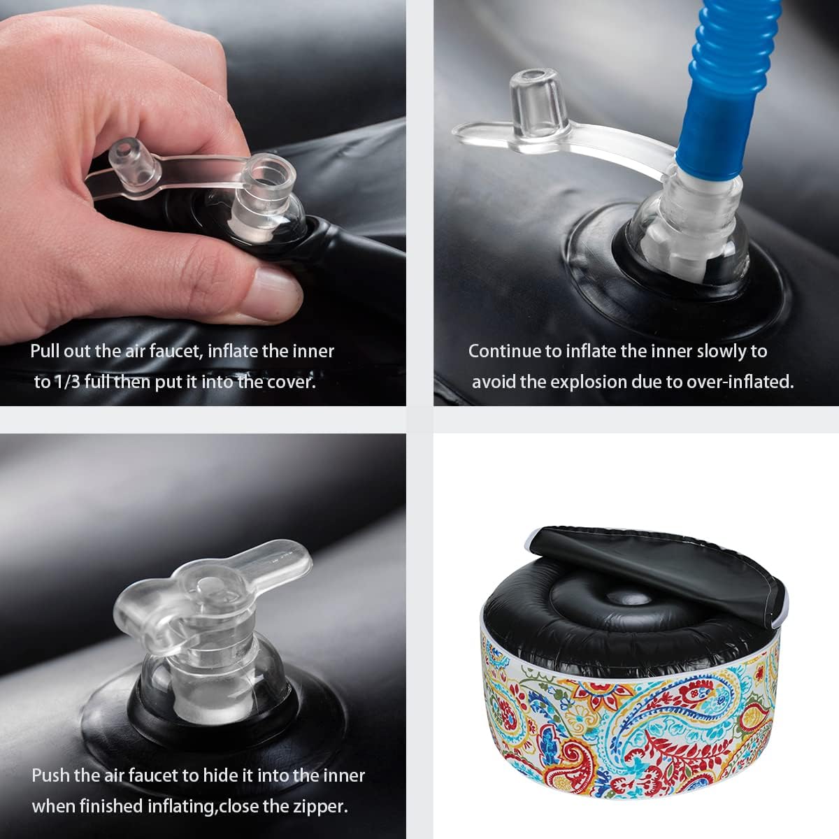 FUNHOME Inflatable Outdoor Ottoman with Air Pump,20"x9" Portable Patio Pouf,Water Resistant,Fade-Resistant,Round Blow Up Footrest Stools for Home Garden Camping Travel(Phoenix)