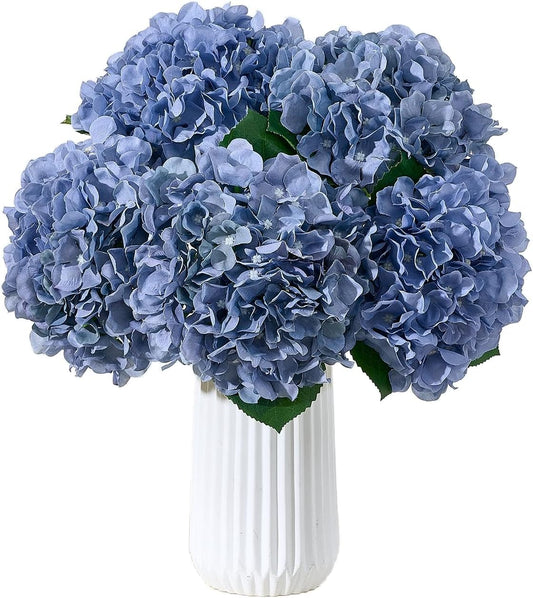 8Pcs Dusty Blue Fake Flowers Silk Hydrangea Artificial Flowers Bouquets Faux Hydrangea Stems for Home Table Centerpieces Wedding Party Decoration