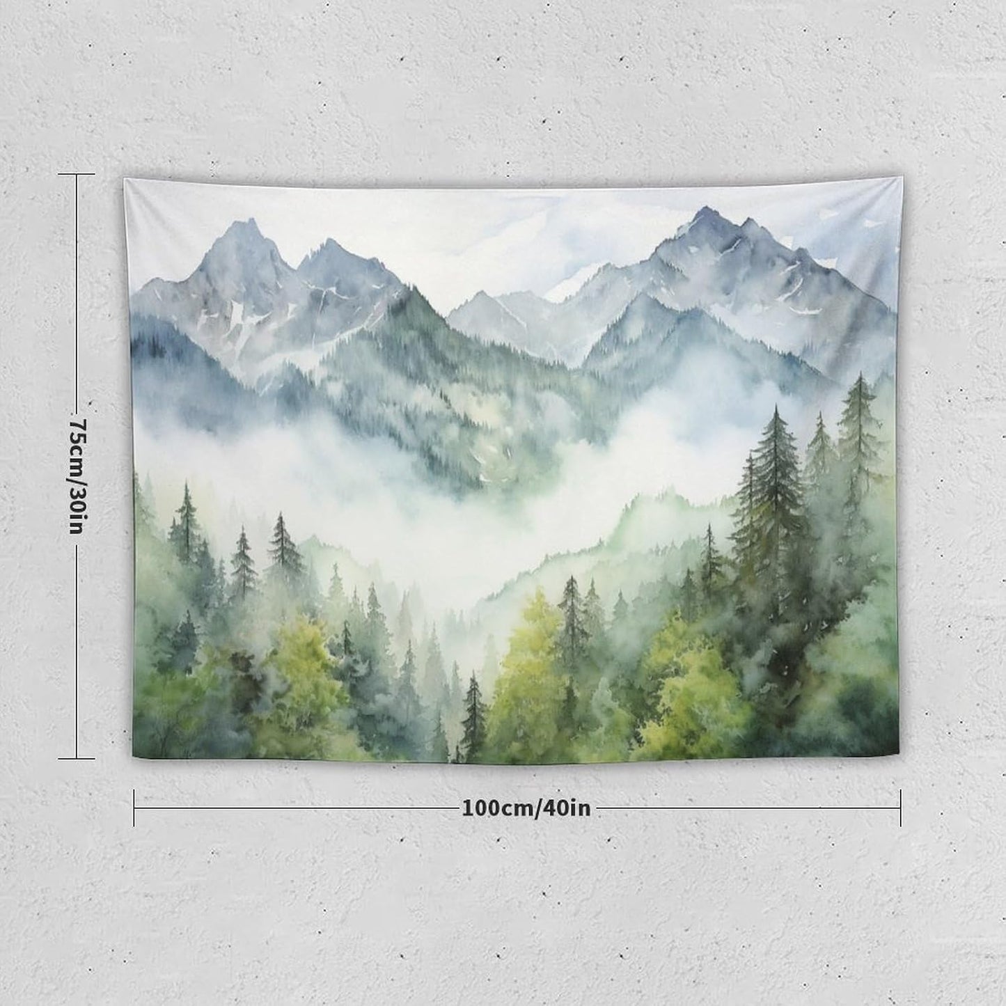 HZOHNAGO Mountain Tapestry Misty Green Forest Mountain Pattern Printed Wall Tapestry Wall Hanging for Bedroom Living Room Dorm 40" W x 30" H