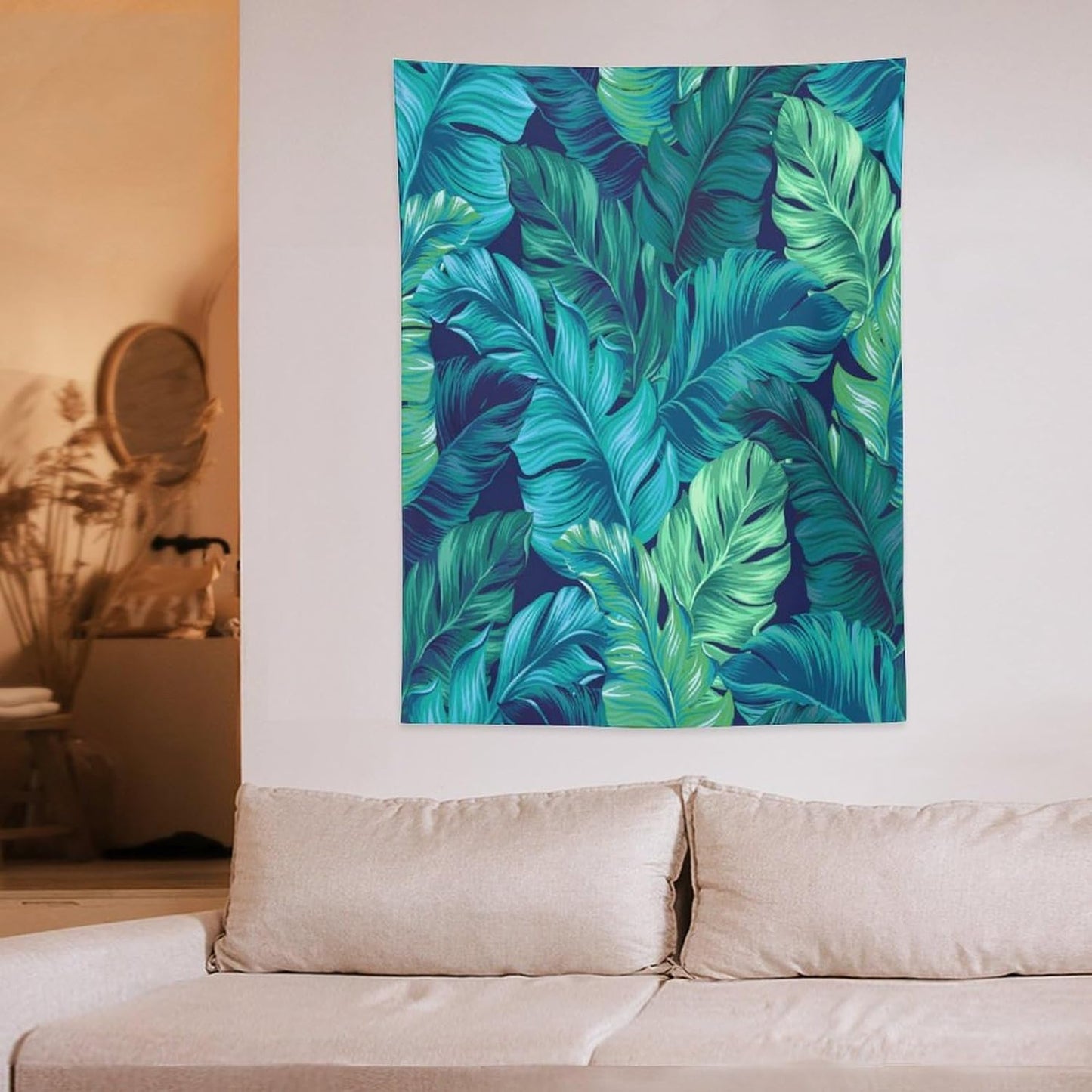 ICMOLYYENLO Tropical Green Plant Tapestry, Green Palm Leaves Natural Landscape Print Wall Tapestry for Bedroom Living Room Dormitory 60x80 Inch