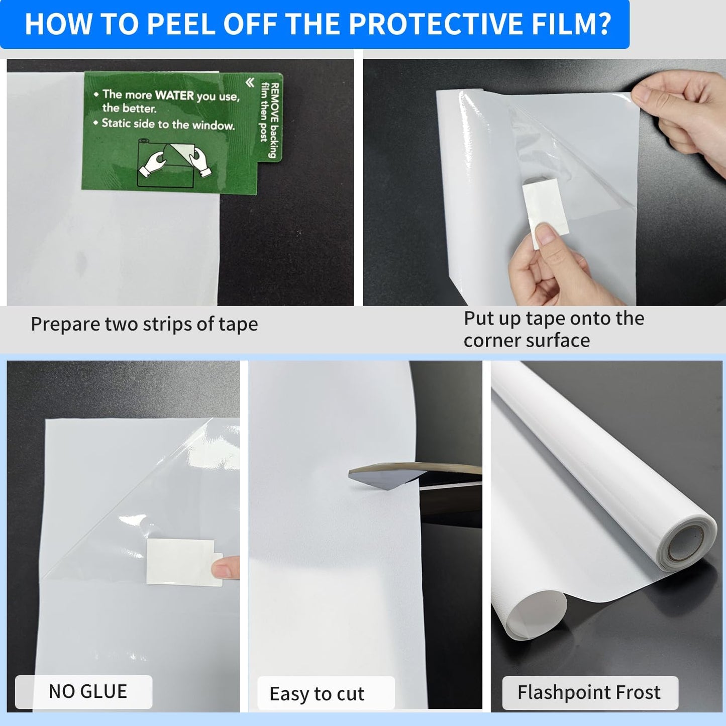 Window Privacy Film with Installation Tools, White Frosted, Static Cling, Anti UV, Heat Control, Ideal for Home Shower Office Glass Door (White Frosted, 45.2×314.9Inch)