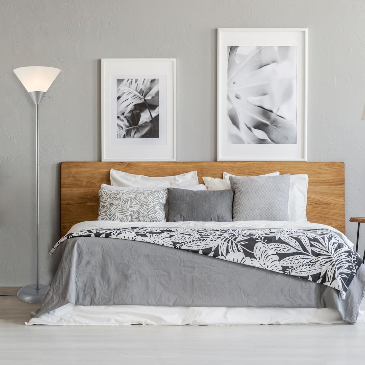 GLOBE Electric 677150 Elliott 72" Floor Lamp, Silver, White Plastic Shade, On/Off Rotary Switch on Shade, Standing, Living Room Decor, Bedroom, Tall, Corner Light