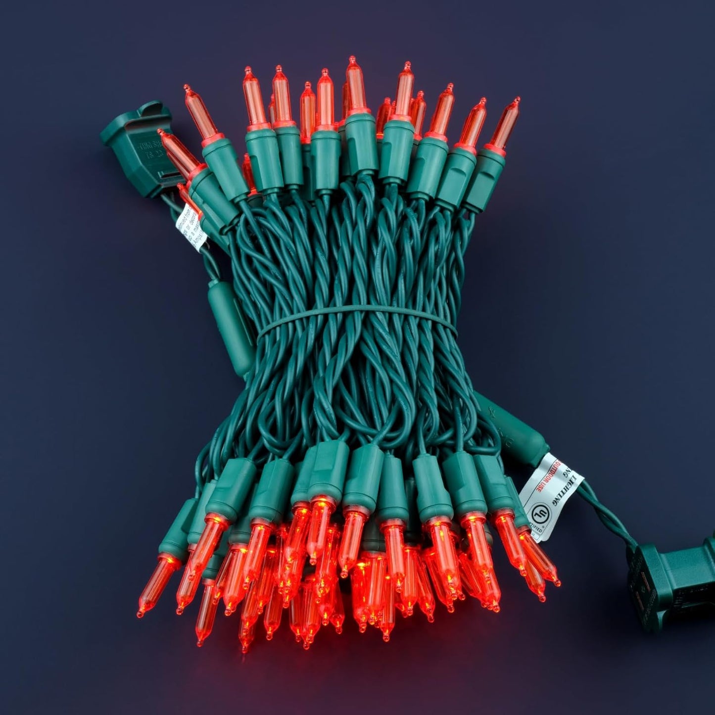 100 Red One-Piece LED Christmas Lights, 33 ft Green Cord High Waterproof UL Certified T5 Outdoor String Lights (Red)