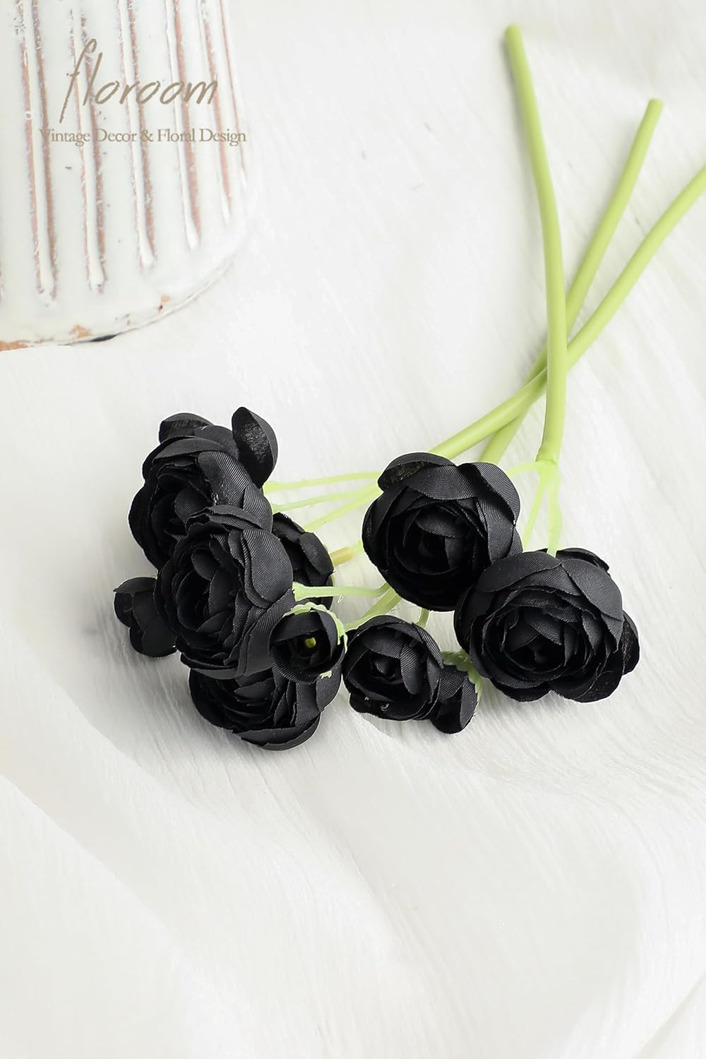 Floroom Ranunculus Artificial Flowers 18 Pcs Black Faux Silk Mini Ranunculus Bulk Fake Wedding Filler Flowers for DIY Bouquets, Centerpieces, Bridal Shower Decorations & Arrangements