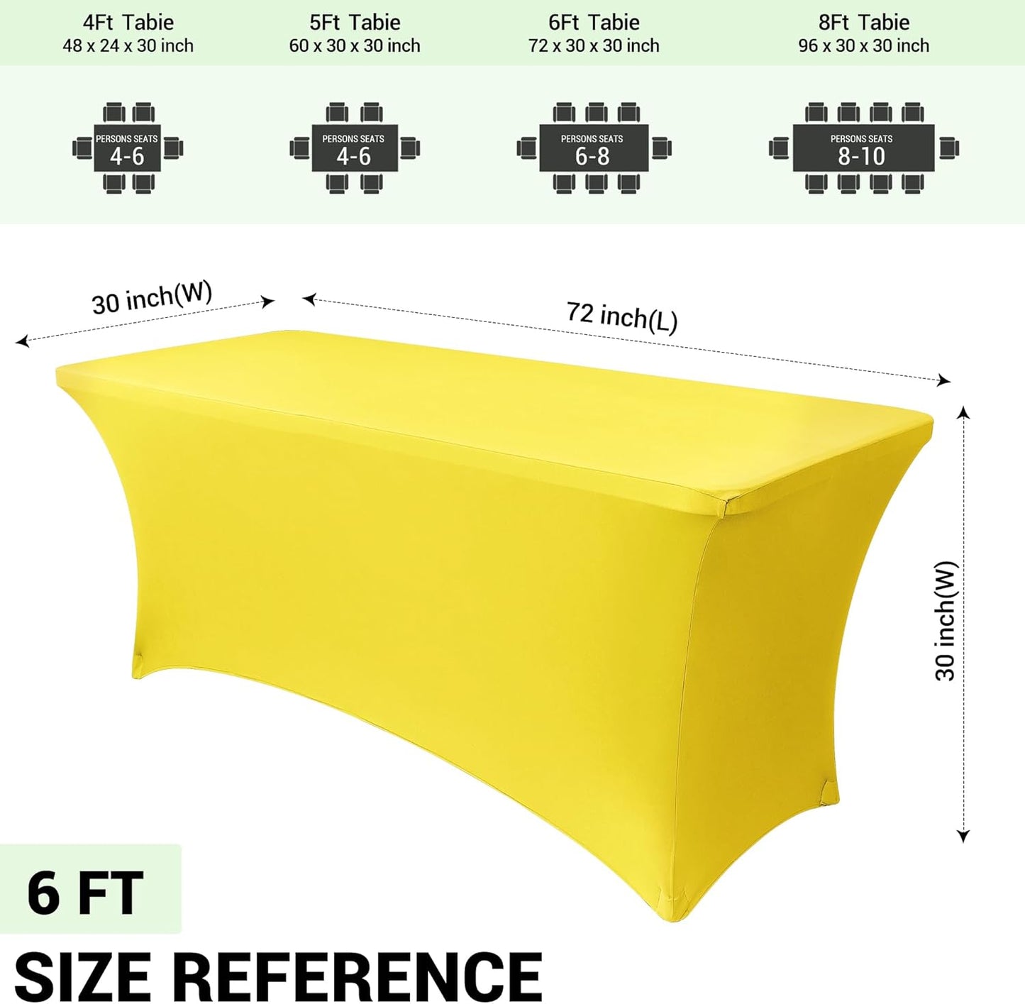 Obstal 6ft Stretch Spandex Table Cover for Standard Folding Tables - Universal Rectangular Fitted Tablecloth Protector for Lemonade Stand, Wedding, Banquet & Party, 72L x 30W x 30H Inches, Yellow, 2pc