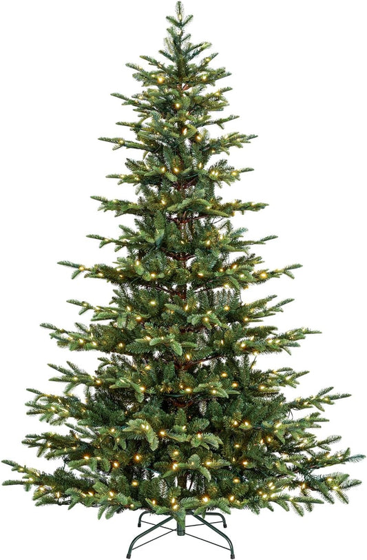 Hykolity 6 ft Artificial Christmas Tree with 797 PE &PVC Branch Tips, 330 Warm White LED Lights, Metal Stand and Hinged Branches