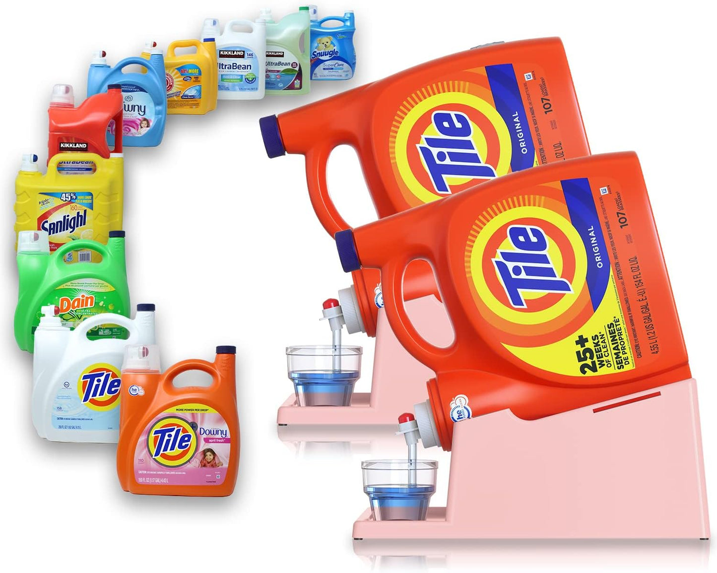 TidyFriend Laundry Detergent Holder Stand Organizer with Drip Tray, 2 Pack Laundry Soap Holder with Non-Slip Rubber Feet for Washing Space Organization, Angled Downward Slope for Easy Pouring (Rose)