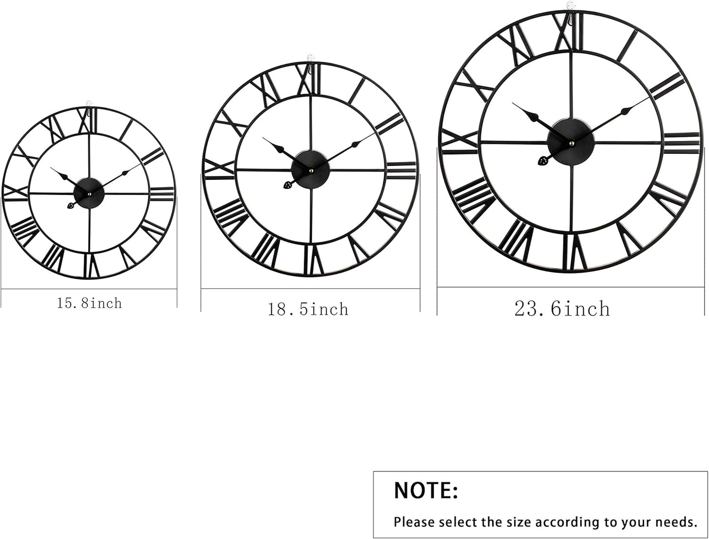 LEIKE 18.5" Modern Large Wall Clocks,Vintage, Round,Silent Non Ticking,Battery Operated,Silver Metal Roman Numerals Clock for Living Room/Bedroom/Kitchen Decor