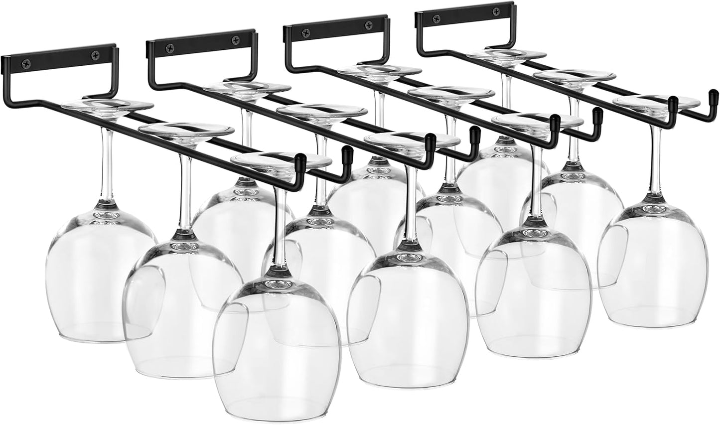 Sorbus Wine Glass Holder - 12 Inch Wall Mounted Wine Glass Rack for Under Cabinet Organization and Storage - Kitchen Shelves for Home Bar Holds Up to 4 Stemware Wine Glasses Each, 16 Total (4 Pack)