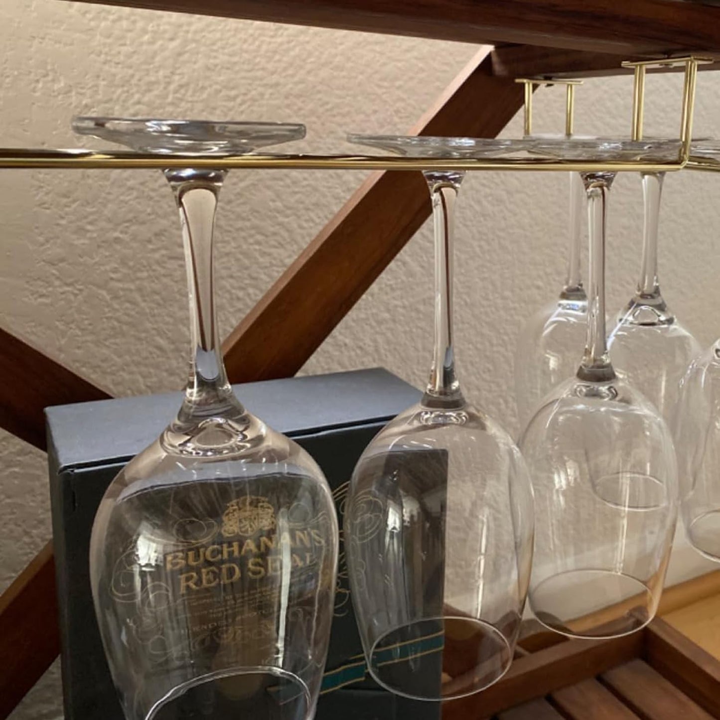 14-Inch Gold Wine Glass Rack, Under Cabinet Wine Glass Holder Stainless Steel Stemware Rack - Hanging Stemware Holder for Cabinet Kitchen Bar, Set of 4