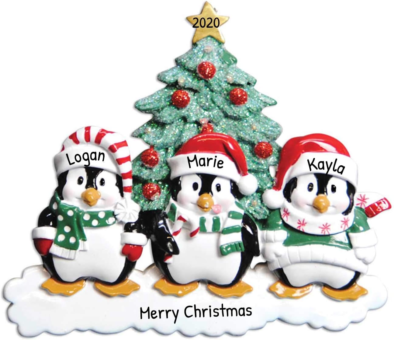 3D Scarves Penguins Family of 3 Christmas Ornament 2025 Personalized Family Christmas Ornaments 2025 | Winter Snow Personalized Tree Ornaments Customizable Gifts Santa Hat Penguin of Three Ornament