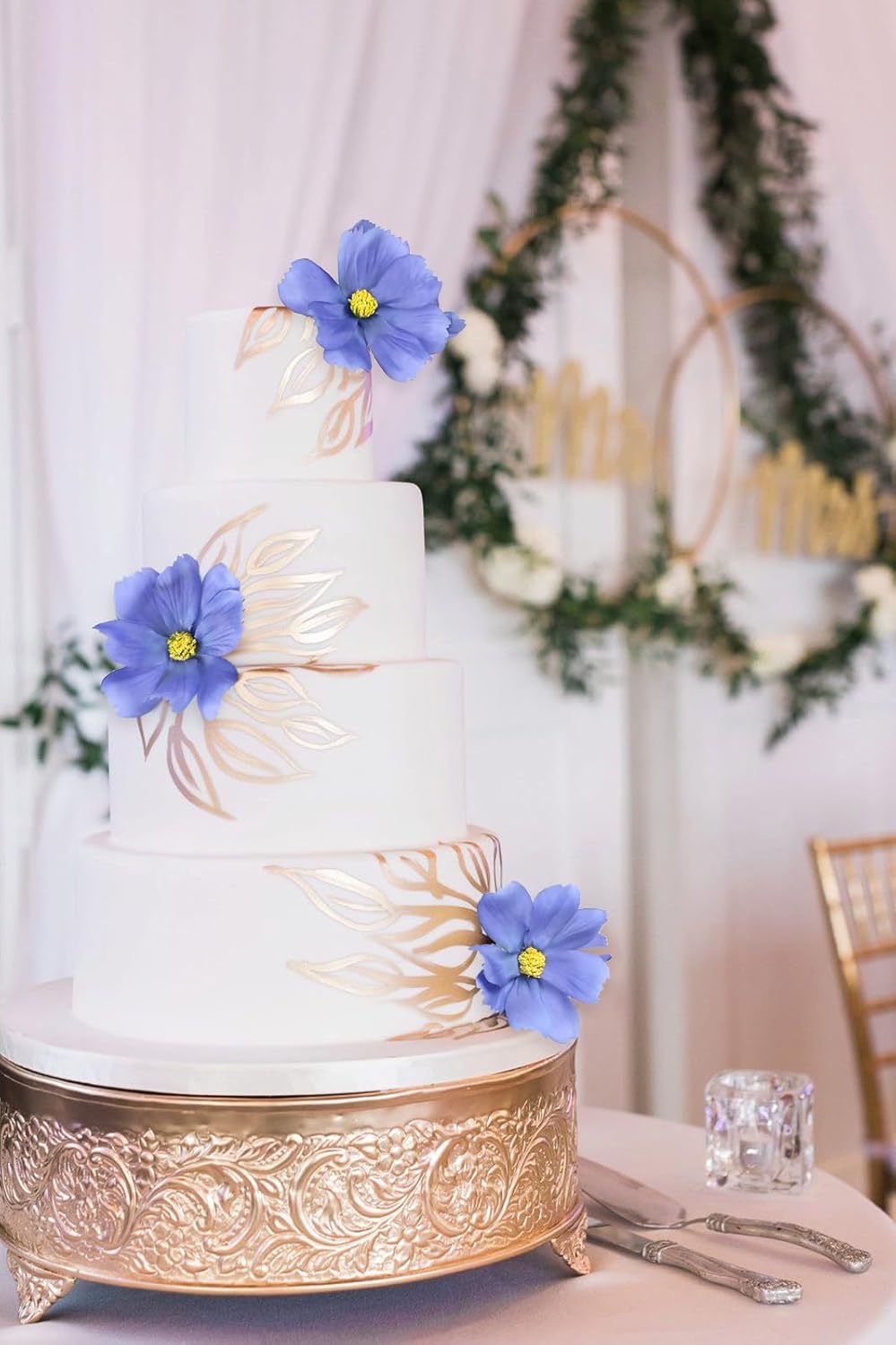 IPOPU Blue Flowers Artificial Cosmos 5PCS Fake Blue Wildflowers 24.5" Fake Daisies for Home Decor Indoor Faux Wild Flowers for Floral Arrangements Wedding Centerpiece