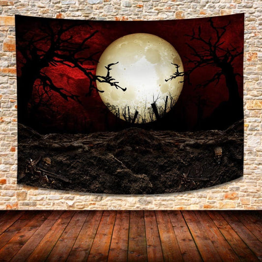 SHRAPHY Moon Tapestry Scary Graveyard Scarlet Sky Tapestry Large 100x90 Inches Halloween Art Wall Hanging Tapestry for Bedroom GTLSUH1209