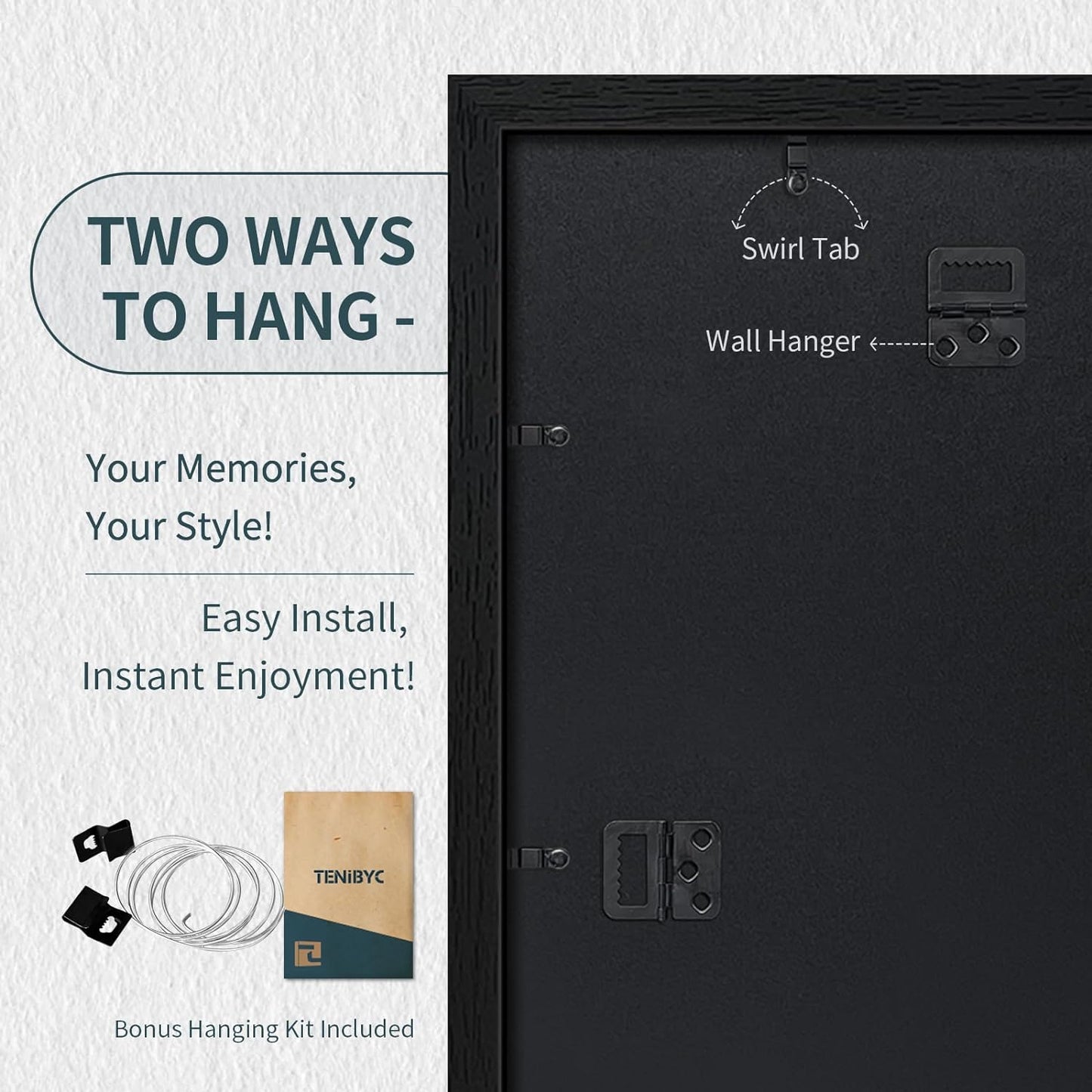 24x36 Poster Frame 3 Pack - Black Woodgrain, Solid Wood Picture Frame, Wall Gallery Frame - Wall Hanging