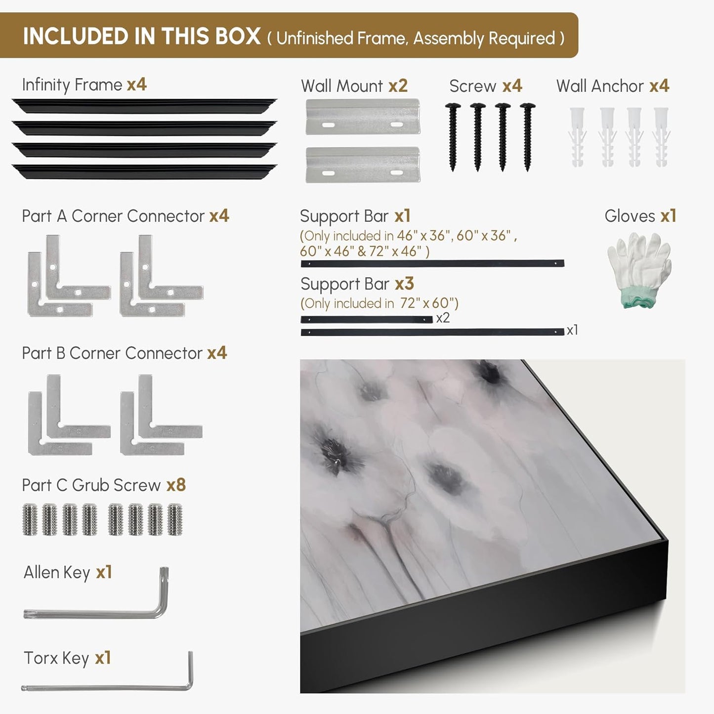 36"x46" Extra Large Framed Wall Art Soft White Poppies Watercolor Floral, Delicate Botanical for Home Living Room Bedroom Decor (Frame Assembly Required)