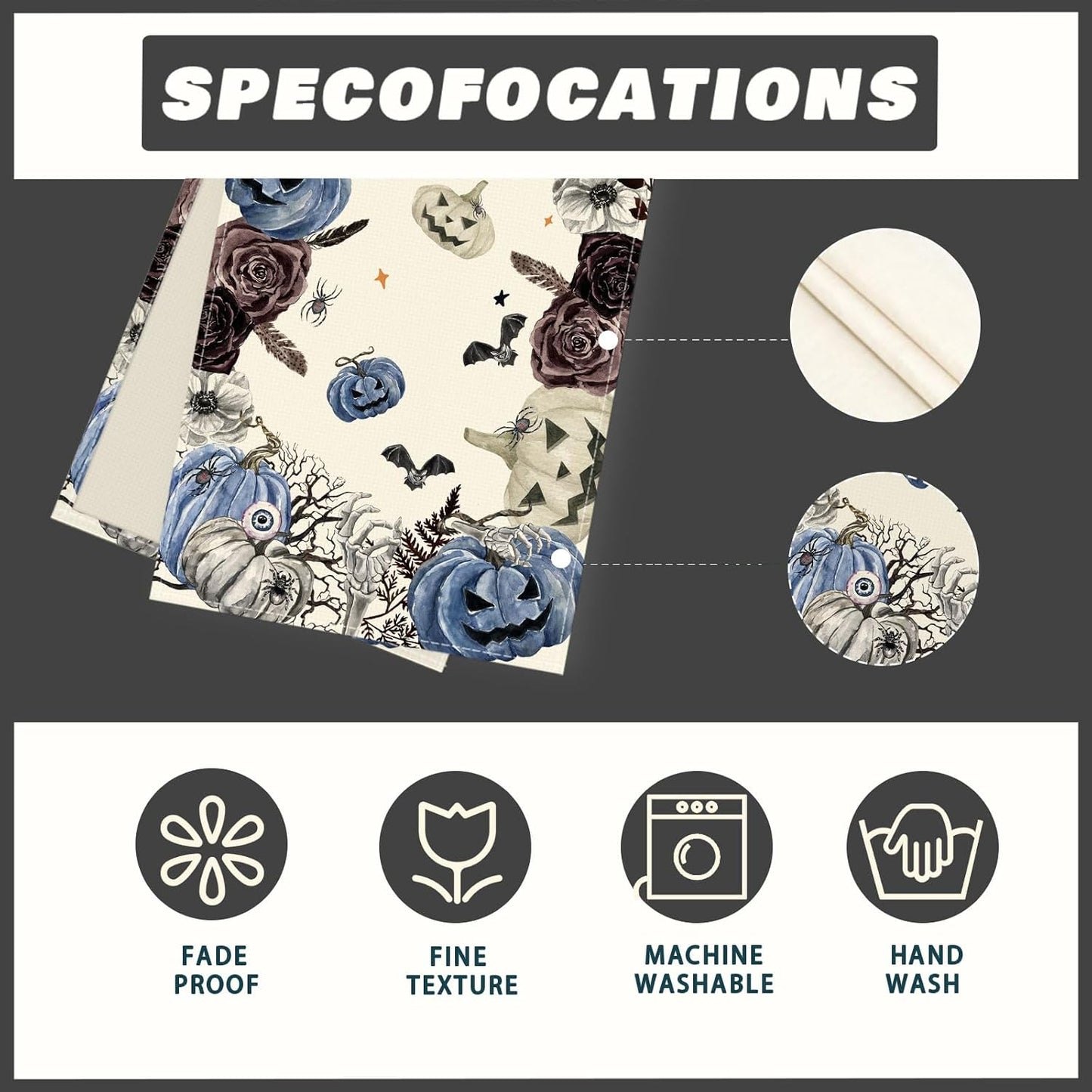 XCHI Spooky Blue Pumpkin Halloween Table Runner Party Table Decoration for Home Kitchen Dining Holiday Decor 13x48 Inch