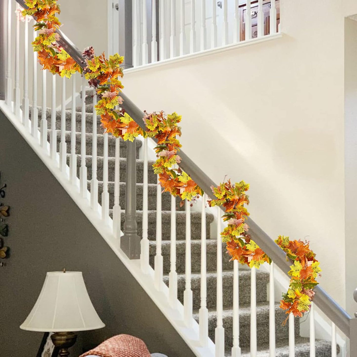 Lvydec 2 Pack Fall Maple Garland Clearance - 5.9ft/Strand Artificial Fall Garlands Assorted Color Leaves Autumn Decor for Home Wedding Halloween Thanksgiving Party