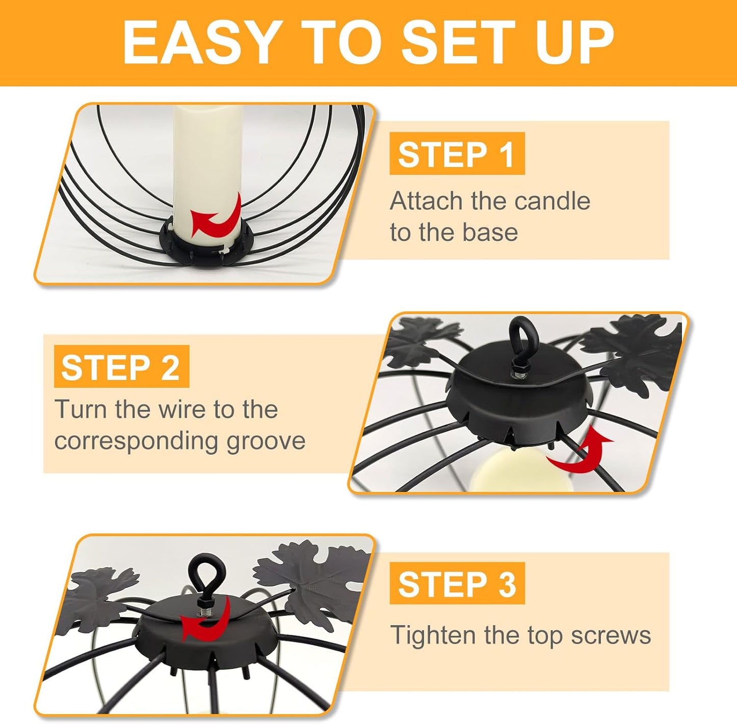 Halloween Metal Pumpkin Candle Holder, 3 Pcs Light up Black Pumpkin Lantern with LED Flickering Yellow Candle Lights Build in Timer for Thanksgiving Halloween Harvest Fall Home Decor