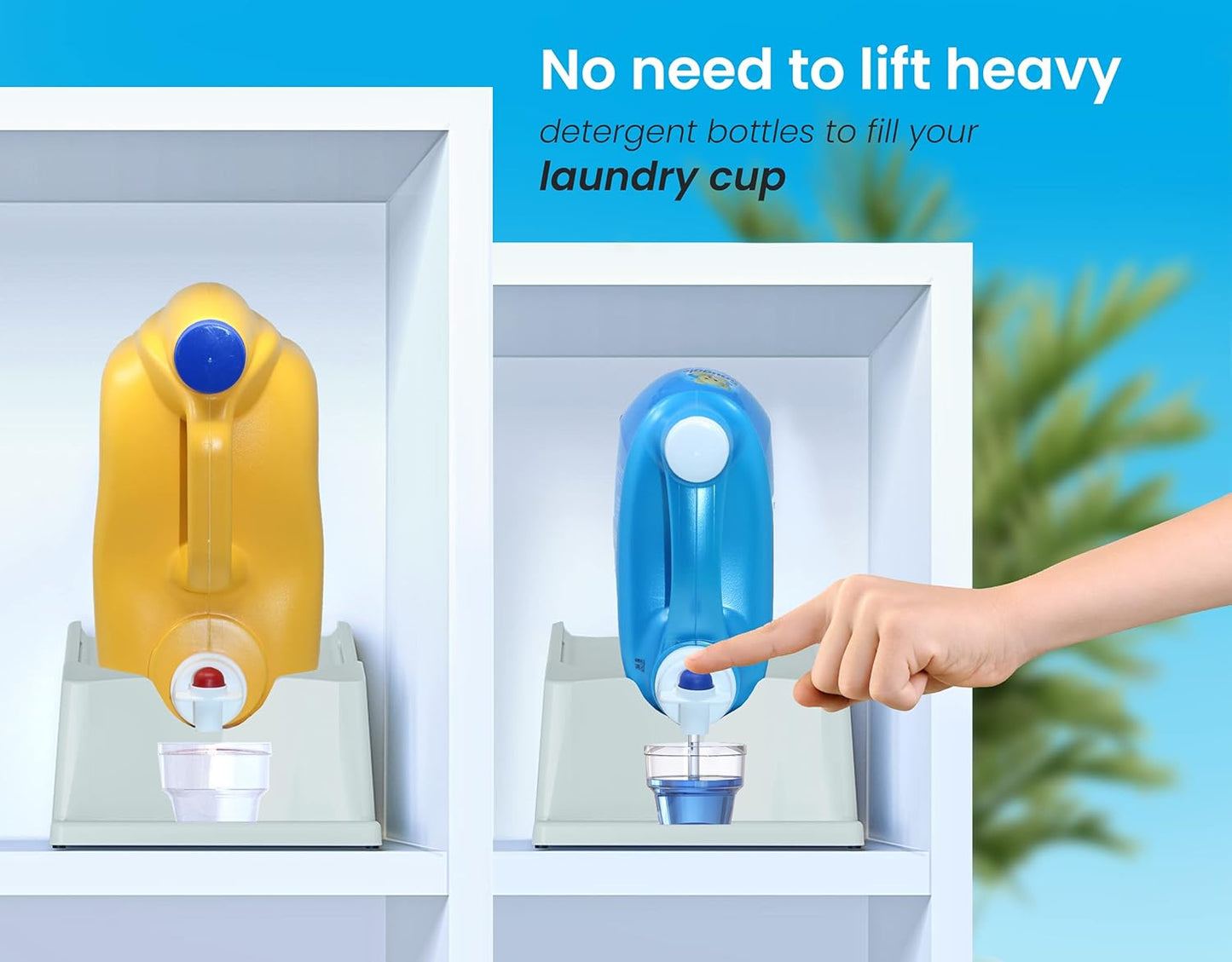 TidyFriend Laundry Detergent Holder Stand Organizer with Drip Tray, Laundry Soap Holder with Non-Slip Rubber Feet for Washing Space Organization, Angled Downward Slope for Easy Pouring (Blue)