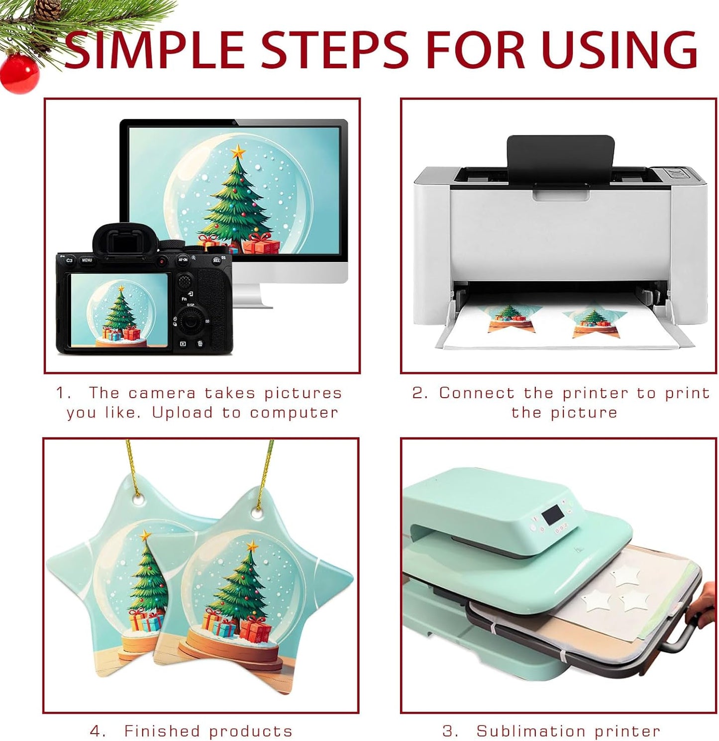 Sublimation Ceramic Ornament Blanks - Bulk White Porcelain Ornament for Heat Press Printing - Personalized Christmas Decoration Supplies (12 Stars)