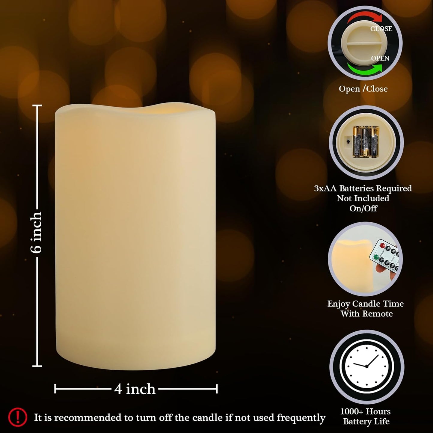 2 Pack 4" x 6" Waterproof Outdoor Flameless Candles with Remote and Timer, Battery Operated Flickering LED Flameless Pillar Candles for Lantern, Porch, Ivory, Plastic