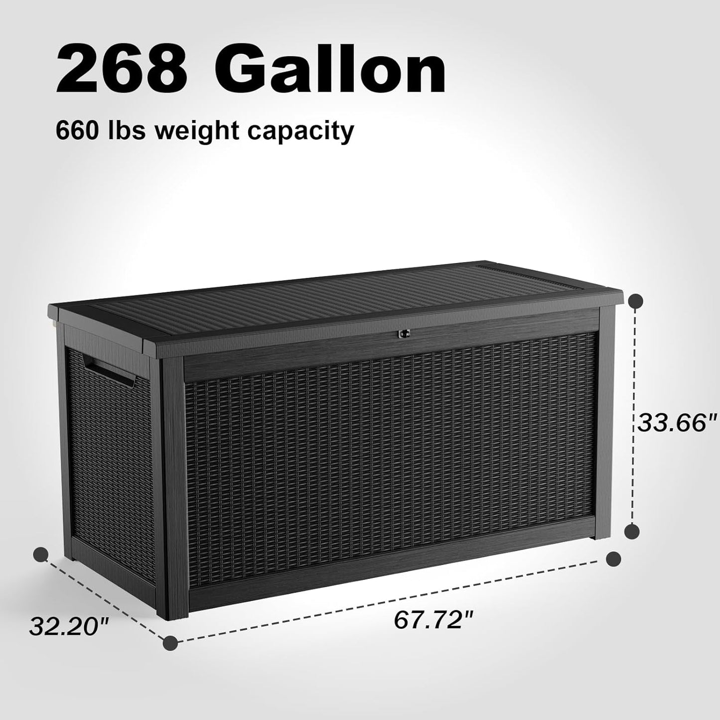 268 Gallon Outdoor Deck Box,Storage Lockable Waterproof Patio Furniture,Garden Tools,Cushions,Pool Accessories Outside Storage Resin Box(Black)