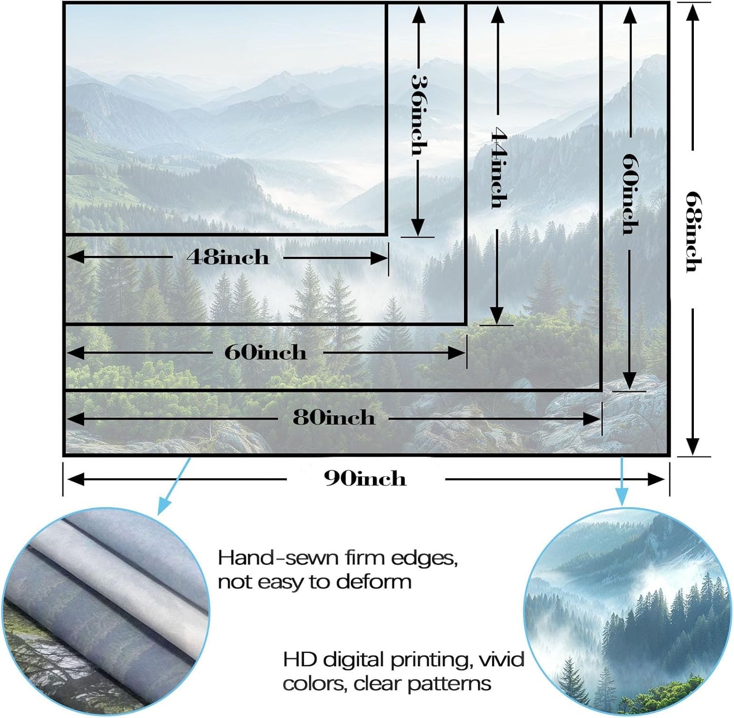 AMM Nature Forest Mountain Tapestry Green Misty Pine Tree Tapestry for Bedroom Aesthetic Foggy Woodlands Sky Landscape Tapestries Wall Hanging for Living Room Dorm 90 x 68 Inch