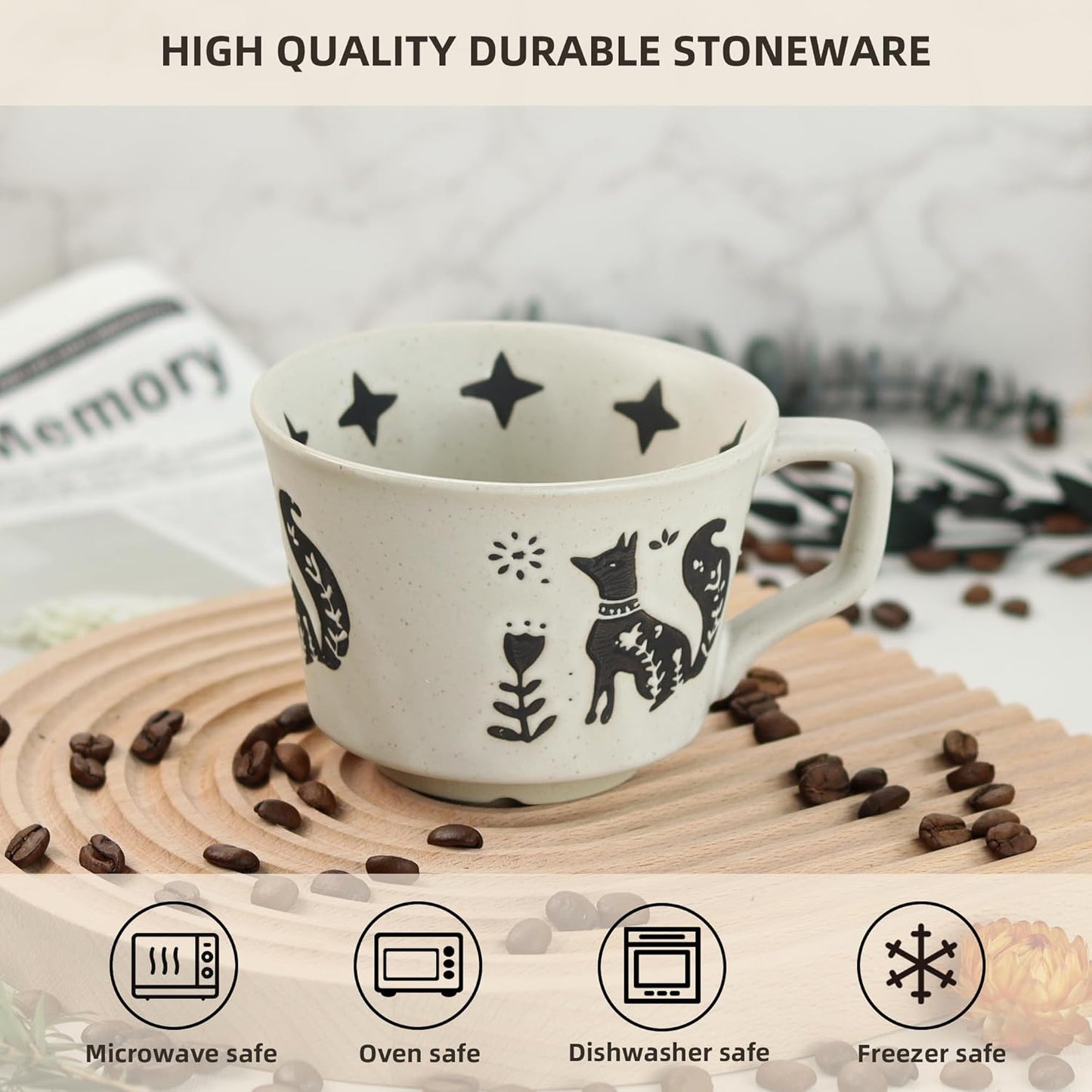 Ceramic Coffee Mug, 12 oz Novelty Unique Teacup with Large Handle, Stoneware Cup for Tea Mocha Latte Cappuccino Espresso (Bear)