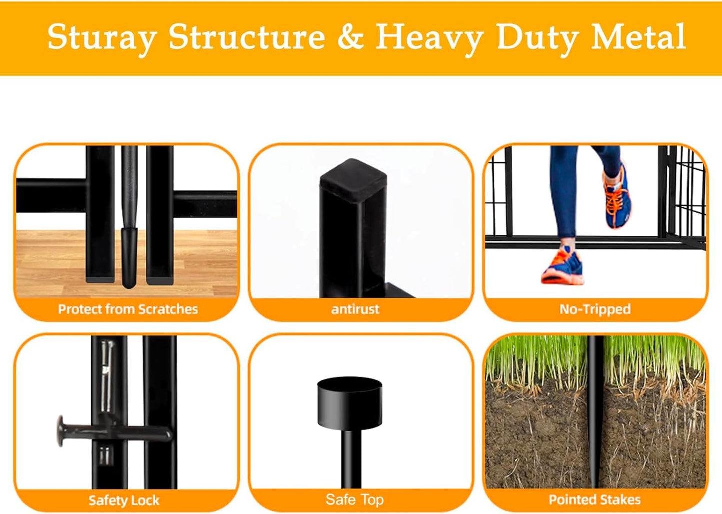 56in(H) Garden Fence, 10 Panels Total 22.1 Ft(L), Garden Fence with Low Threshold Gate, Anti Dig Fence Barrier, Fencing for Garden Beds, Black Metal Decorative Garden Fencing